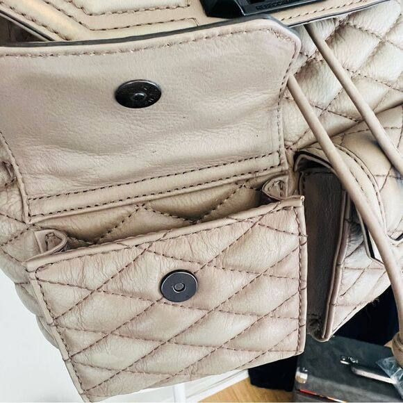 REBECCA MINKOFF QUILTED LOVE LEATHER BACKPACK PURSE,‎ Tan/Gray, Luxury main image 7